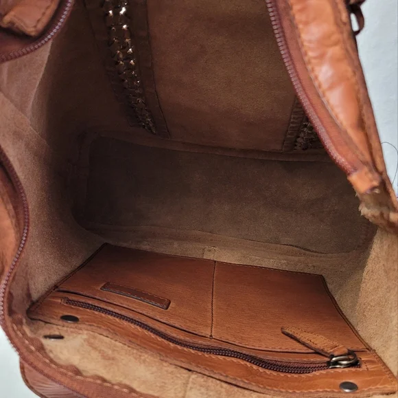 Vilenca Holland Anthropologie Cognac North South Stitch Woven Leather Tote - Picture 7 of 11
